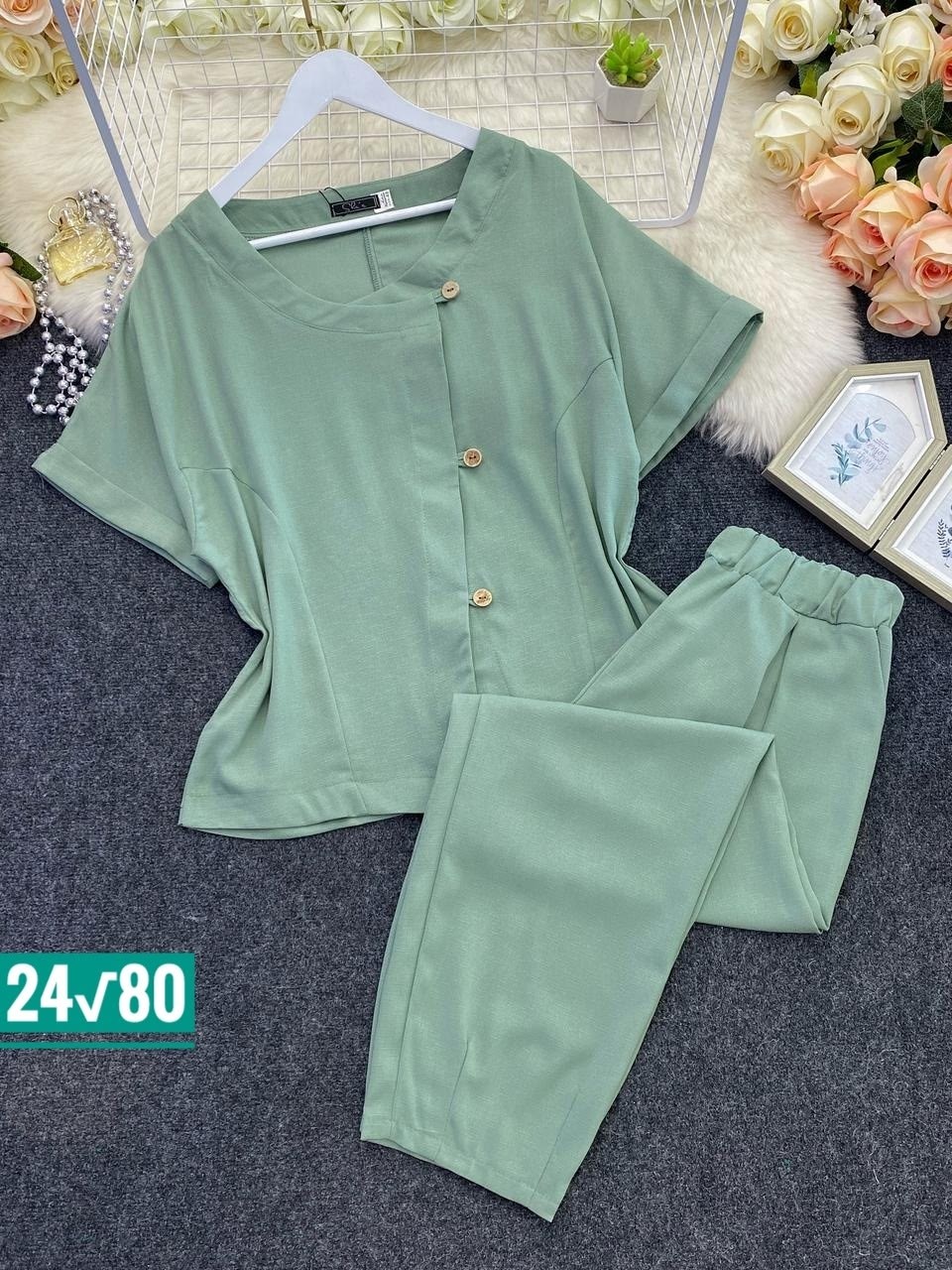 брючный костюм michel chic 1337/1 мохито,костюм michel chic арт 1337 корич,летние брючные костюмы,брючный костюм michel chic 1337 зеленый,брючный костюм michel chic 1337 зеленый двойка