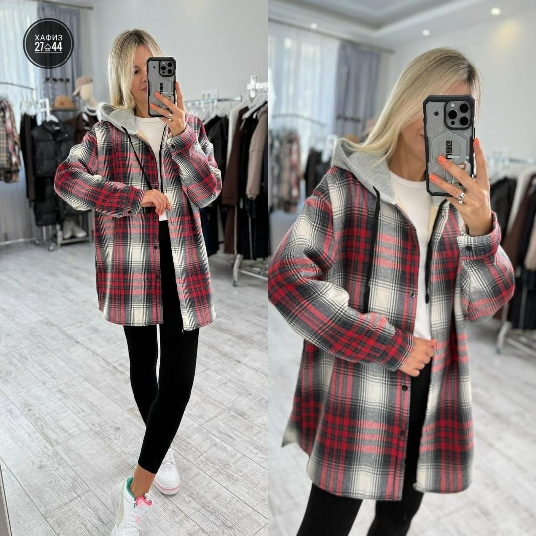 рубашка клетчатая с мехом внутри с капюшоном melidim,рубашка оверсайз теплая в клетку удлиненная amy store,женская рубашка,рубашка с капюшоном,рубашка теплая