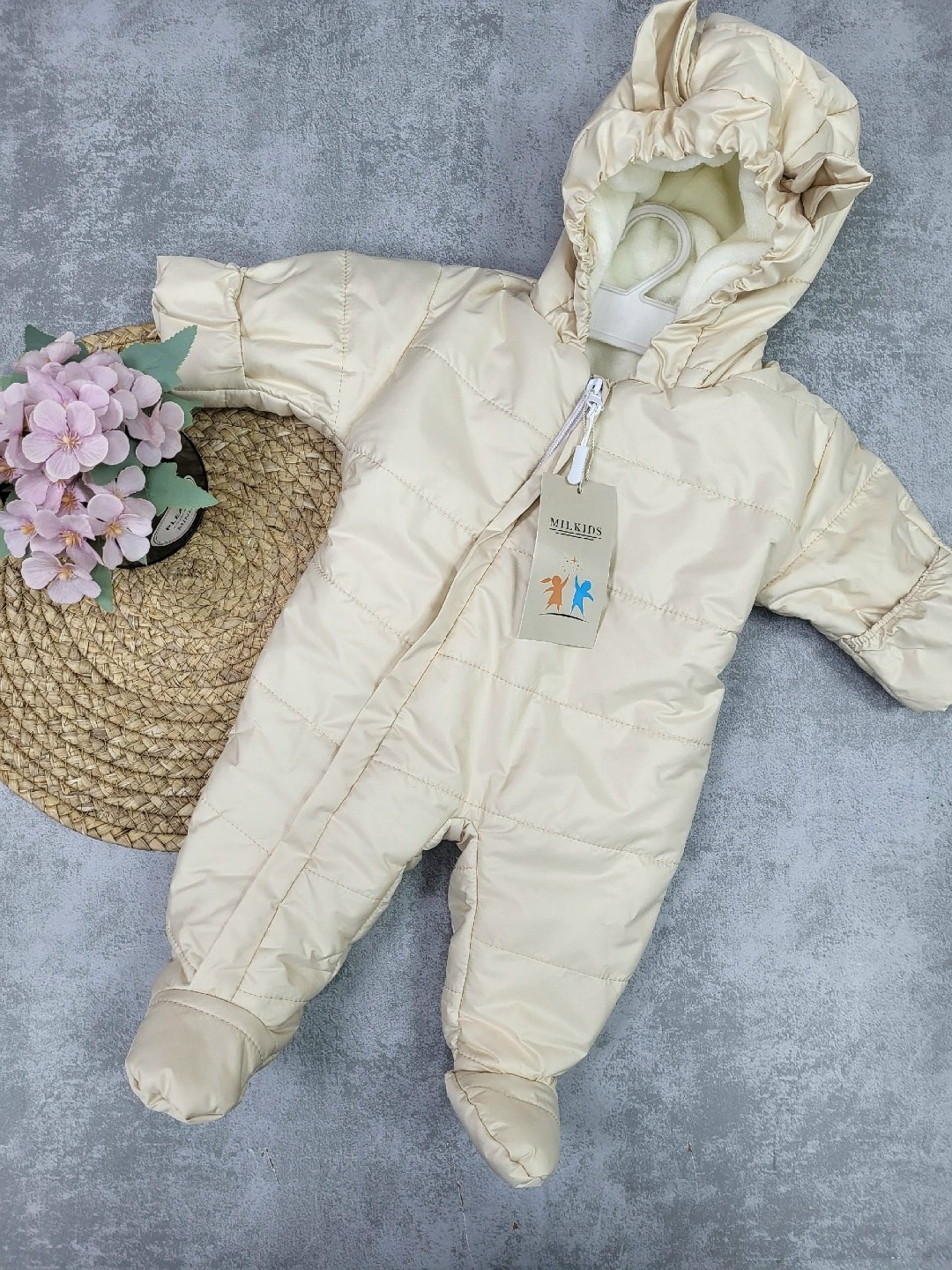 комбинезон для новорождённых,комбинезон для новорожденного "бэмби" рост 68 цвет бежевый,комбинезон демисезонный для малышей,комбинезон утепленный,комбинезон для новорожденного "бэмби" рост 62 цвет беж