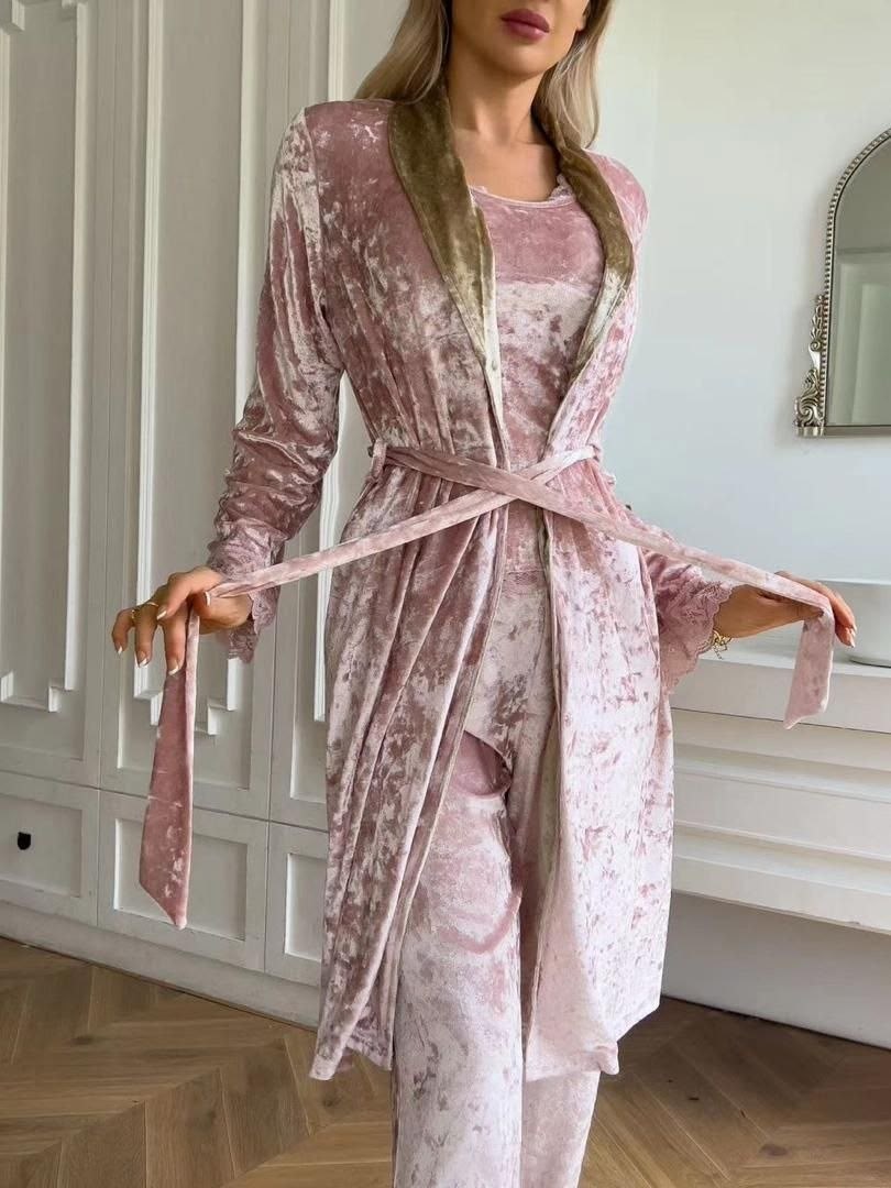 комплект пижама,пижама тройка велюр,домашний костюм,велюровый костюм для дома,велюровый женский халат