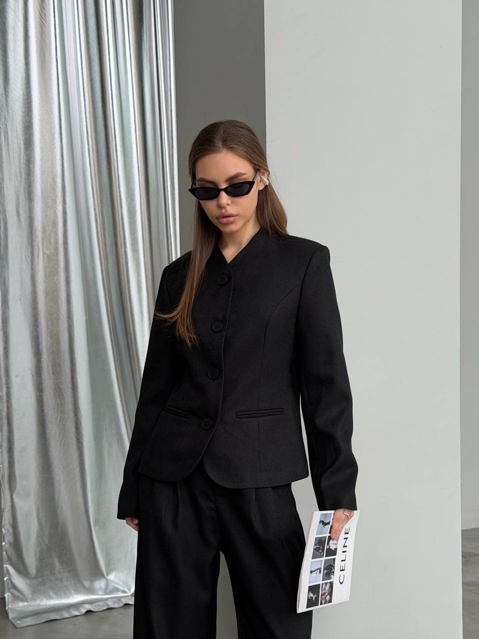 жакет черный,жакет,женские жакеты,женский брючный костюм,приталенный жакет