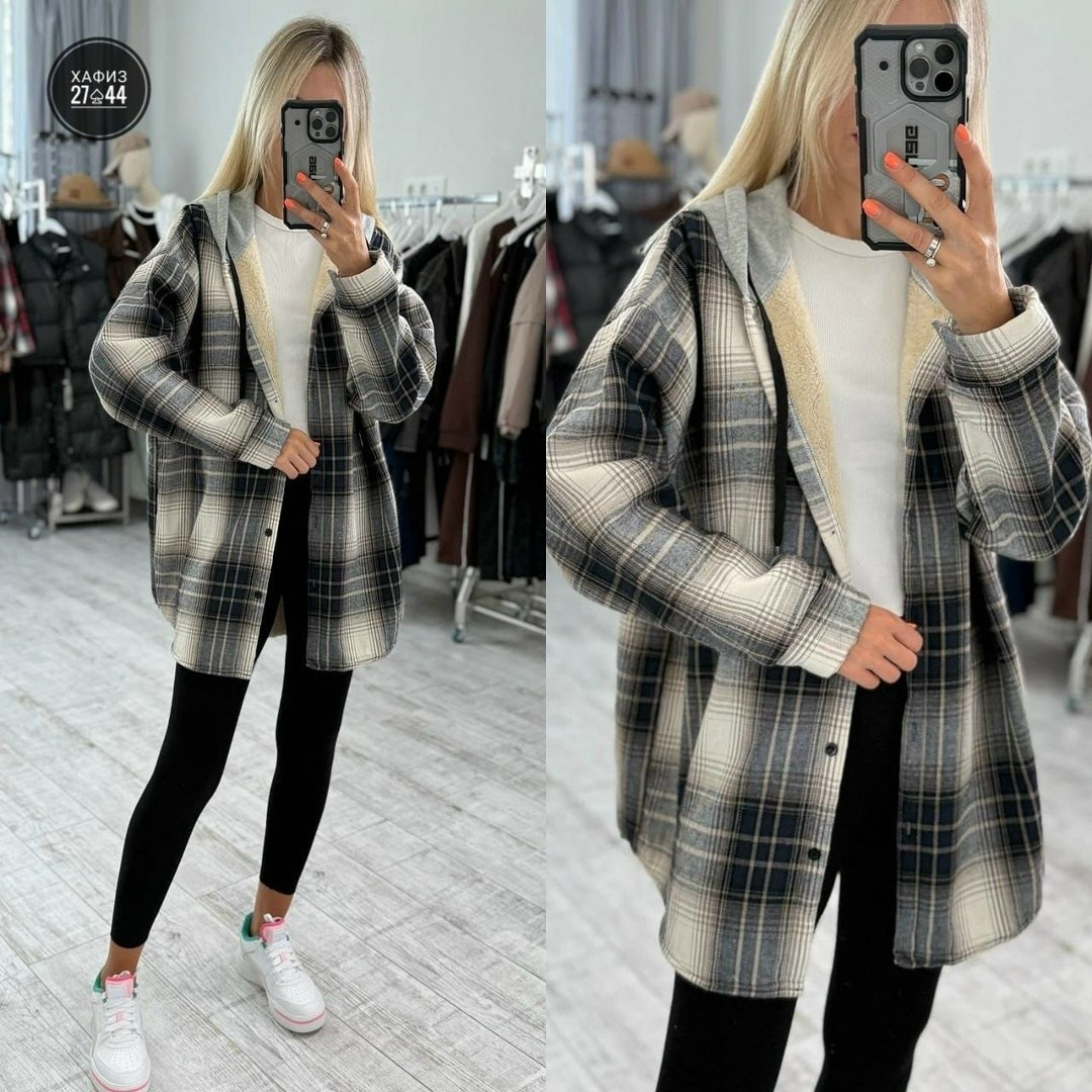 рубашка клетчатая с мехом внутри с капюшоном melidim,рубашка оверсайз теплая в клетку удлиненная amy store,женская рубашка,рубашка с капюшоном,рубашка теплая