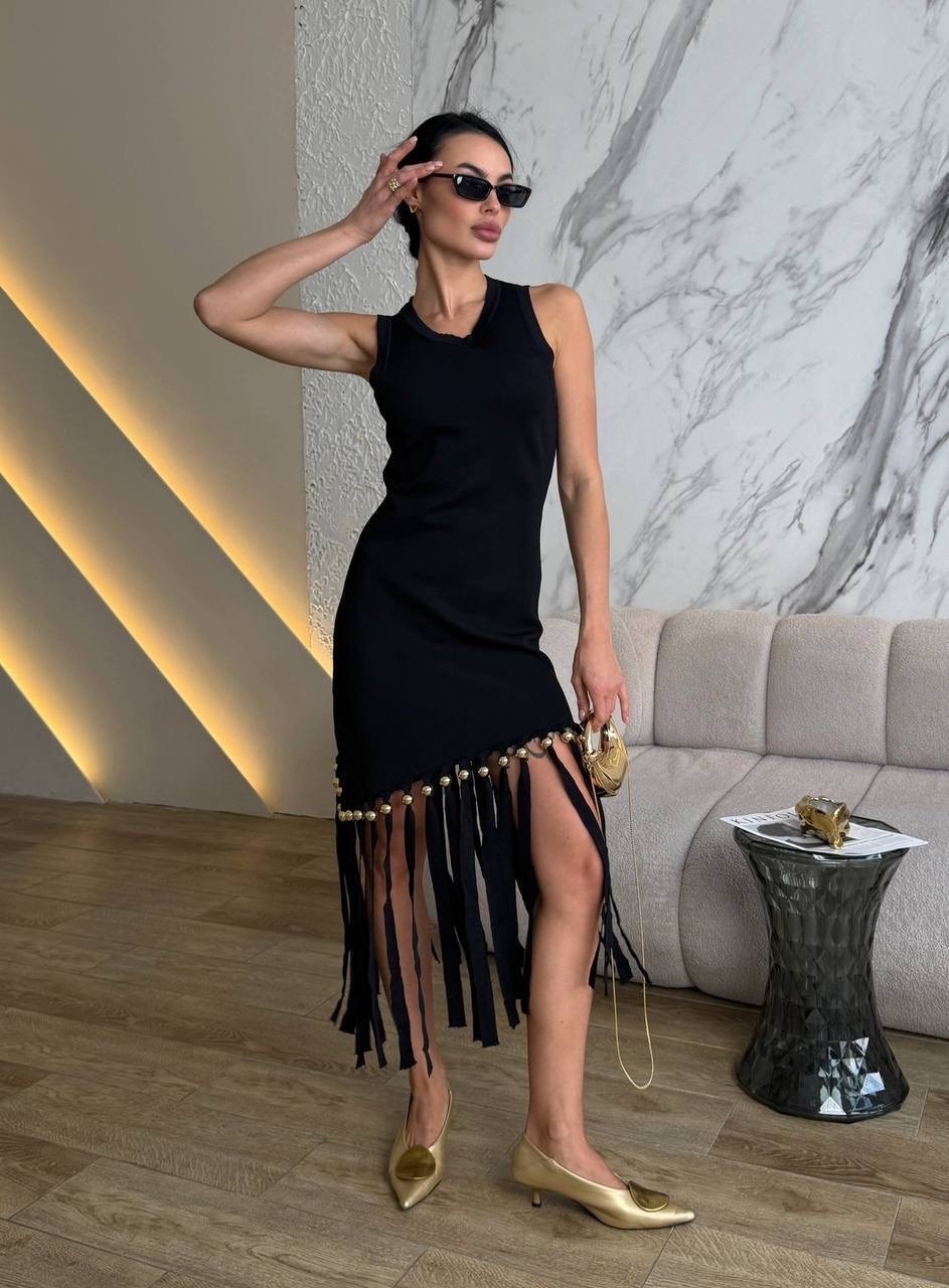платье с бахромой,черное платье с бахромой,модное черное платье с бахромой,вечернее платье с бахромой,черное платье с бахрамой