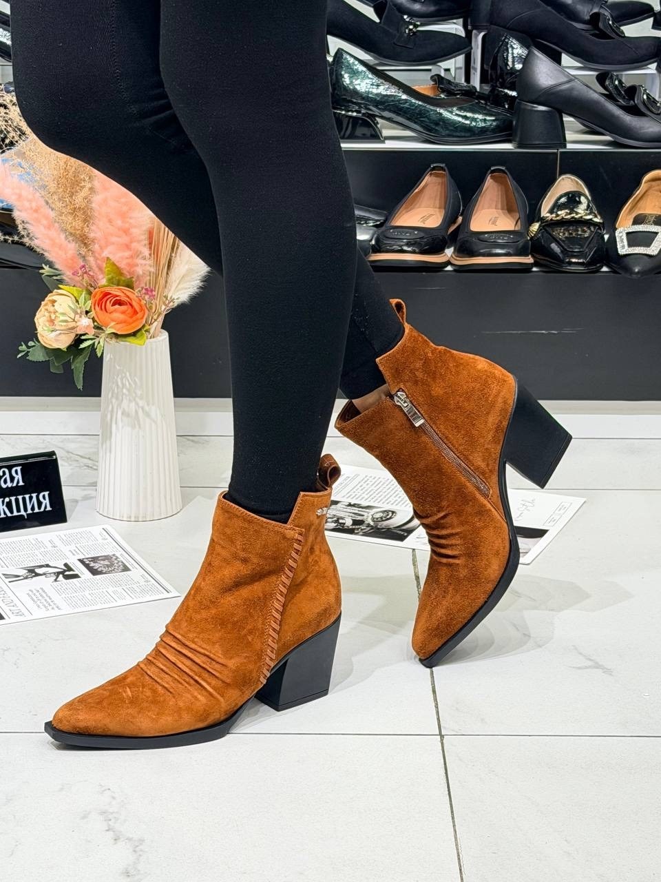 ,женские ботильоны,ботинки казаки tucino 3326 36 рыжие замша,замшевые ботильоны,ботильоны