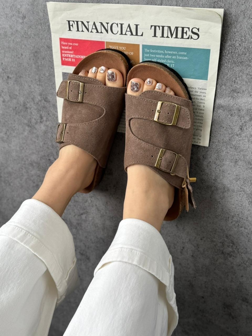 шлепки на пробковой подошве birkenstock,,женские шлепанцы,модные сандалии,birkenstock arizona big buckle