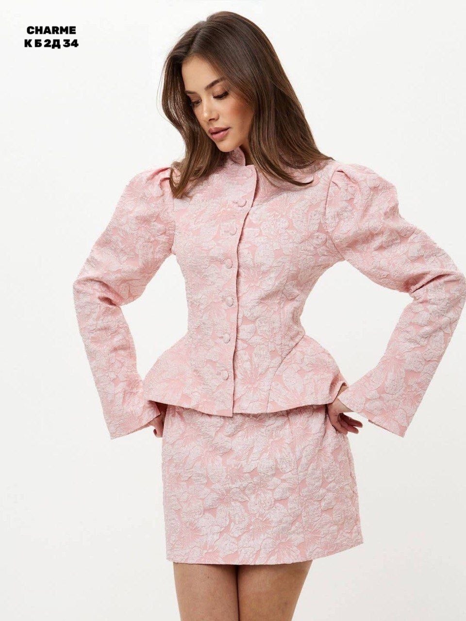 зарина розовый твидовый костюм,укороченная кружевная куртка rowan alexia admor розовый,женские костюмы с юбкой,костюм с юбкой,женская мода