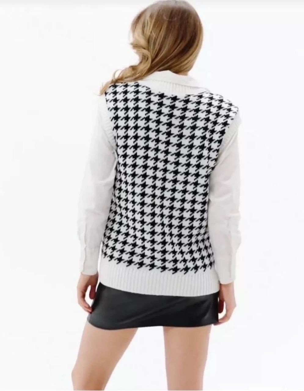 жилетка женская вязаная теплая оверсайз lauris,женский вязаный жилет с рисунком "гусиная лапка",женский вязаный жилет,happy fox женский жилет оверсайз гусиная лапка,вязаный жилет