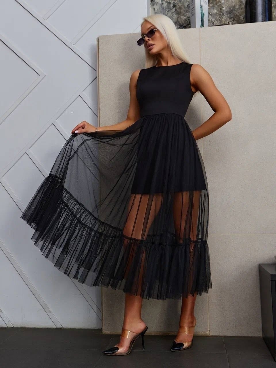 черное платье с фатином,платье с сеткой,платье из фатина,платье на выпускной,вечернее платье с фатином