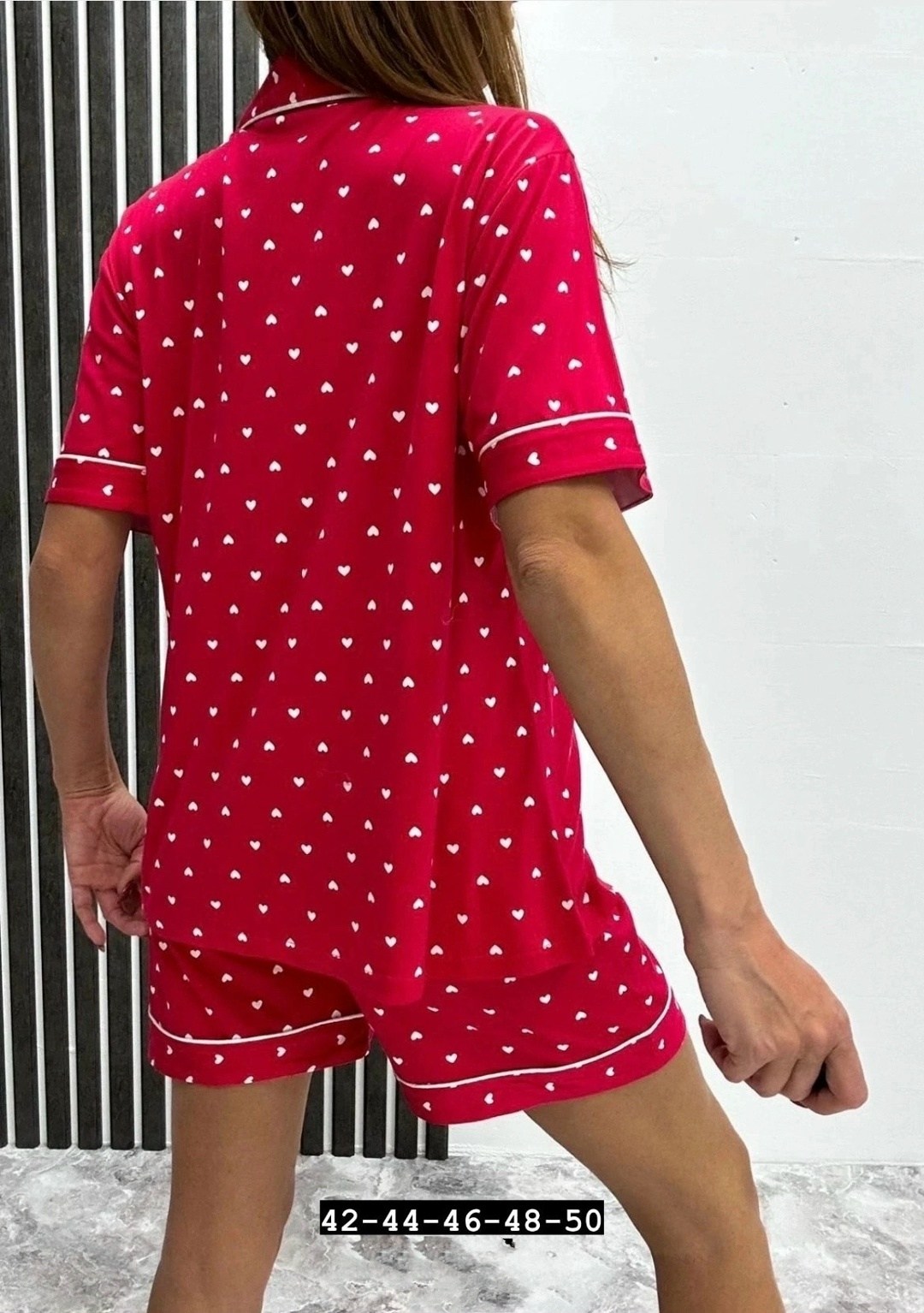 пижама двойка женская,пижама женская,пижама женская из поплина,пижама женская из хлопка "сердечки на красном",пижама женская с шортами