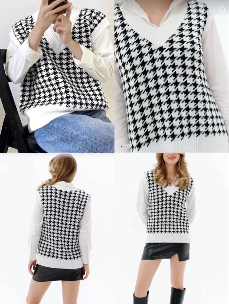 жилетка женская вязаная теплая оверсайз lauris,женский вязаный жилет с рисунком "гусиная лапка",женский вязаный жилет,happy fox женский жилет оверсайз гусиная лапка,вязаный жилет