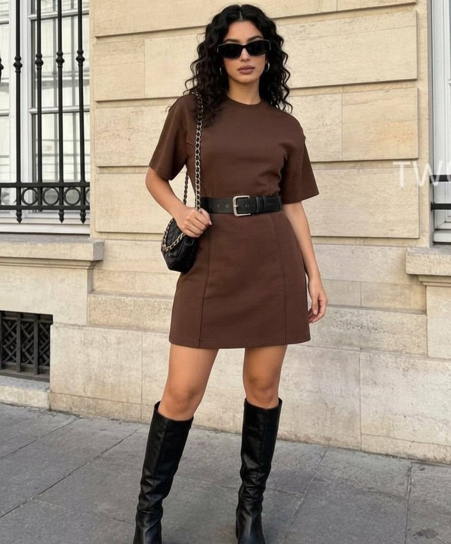 повседневные платья,трикотажное платье,коричневое платье,платье женская