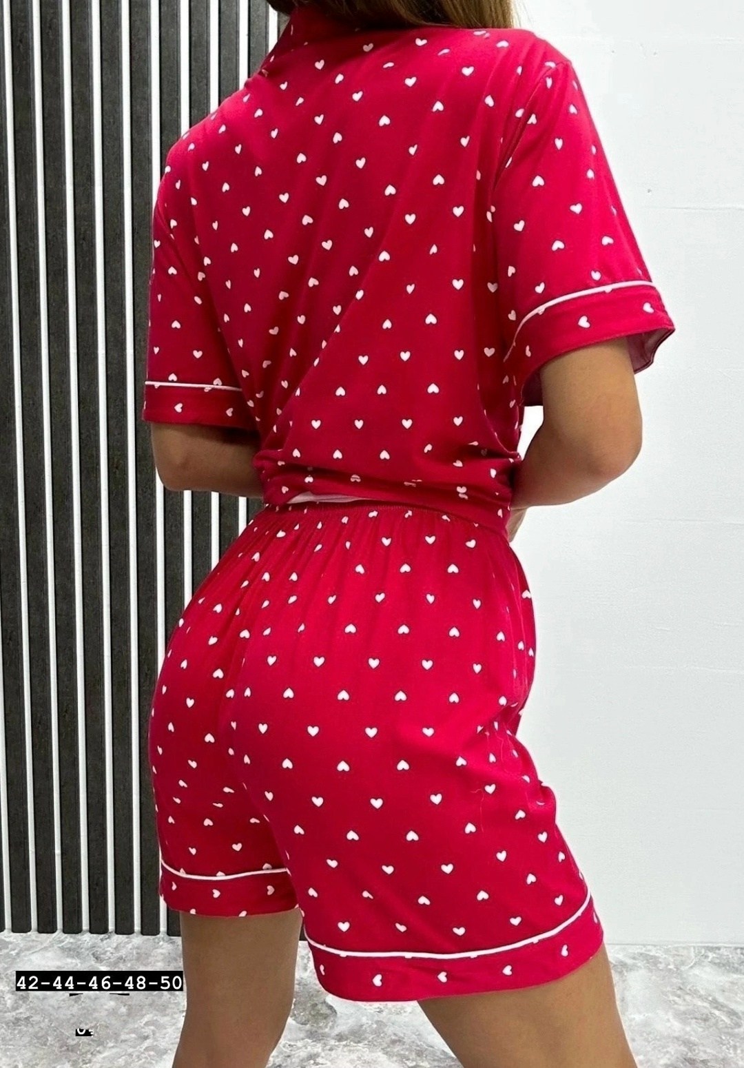 пижама двойка женская,пижама женская,пижама женская из поплина,пижама женская из хлопка "сердечки на красном",пижама женская с шортами