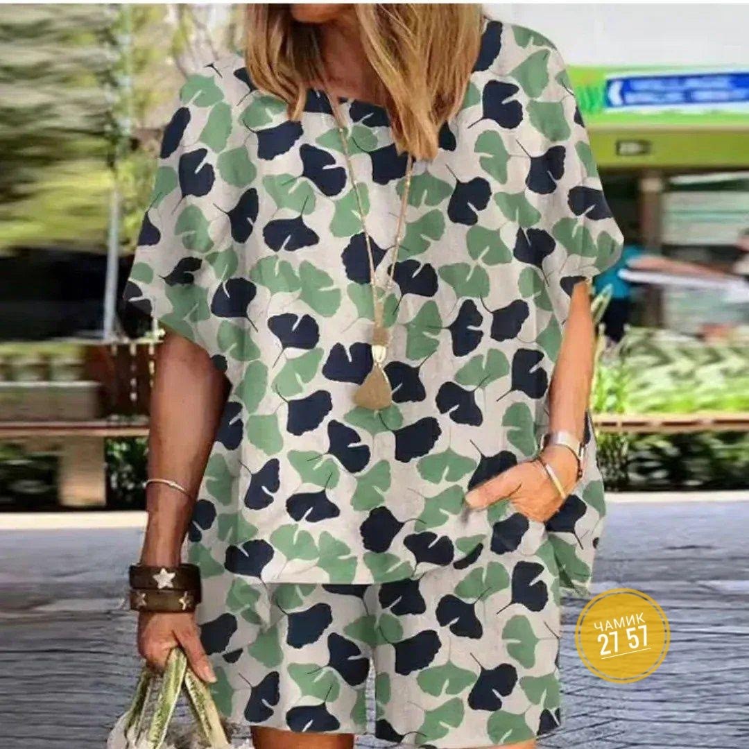 летние женские костюмы,летние костюмы,женская блузка с принтом,одежда с принт,костюм с принтом