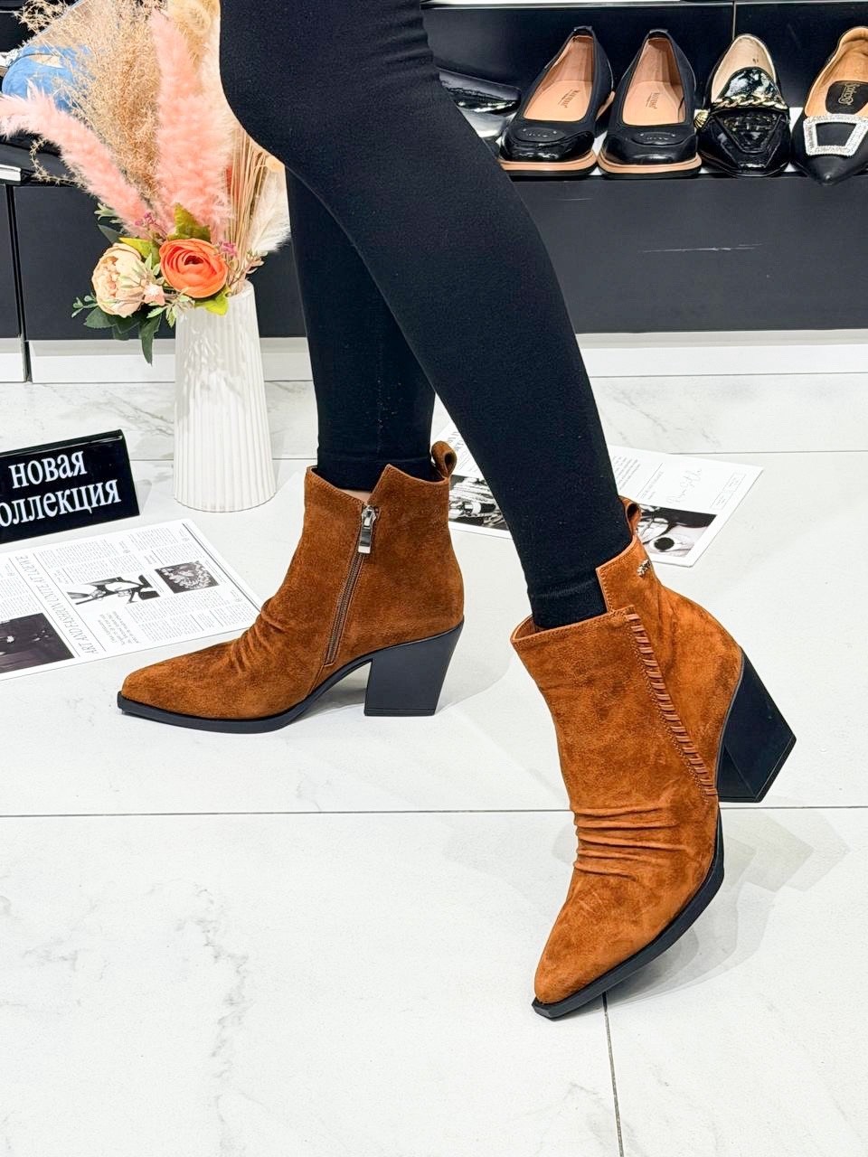 ,женские ботильоны,ботинки казаки tucino 3326 36 рыжие замша,замшевые ботильоны,ботильоны