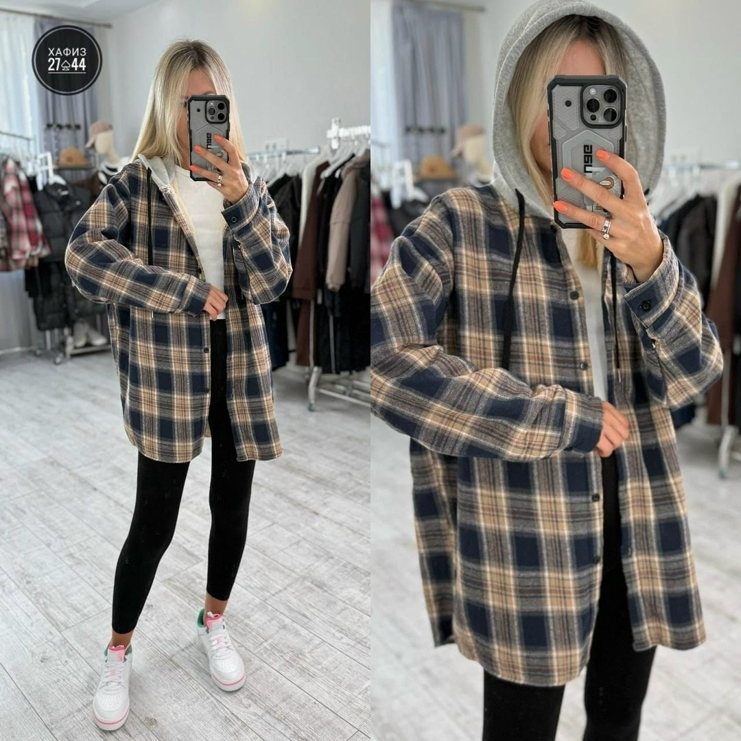 рубашка клетчатая с мехом внутри с капюшоном melidim,рубашка оверсайз теплая в клетку удлиненная amy store,женская рубашка,рубашка с капюшоном,рубашка теплая