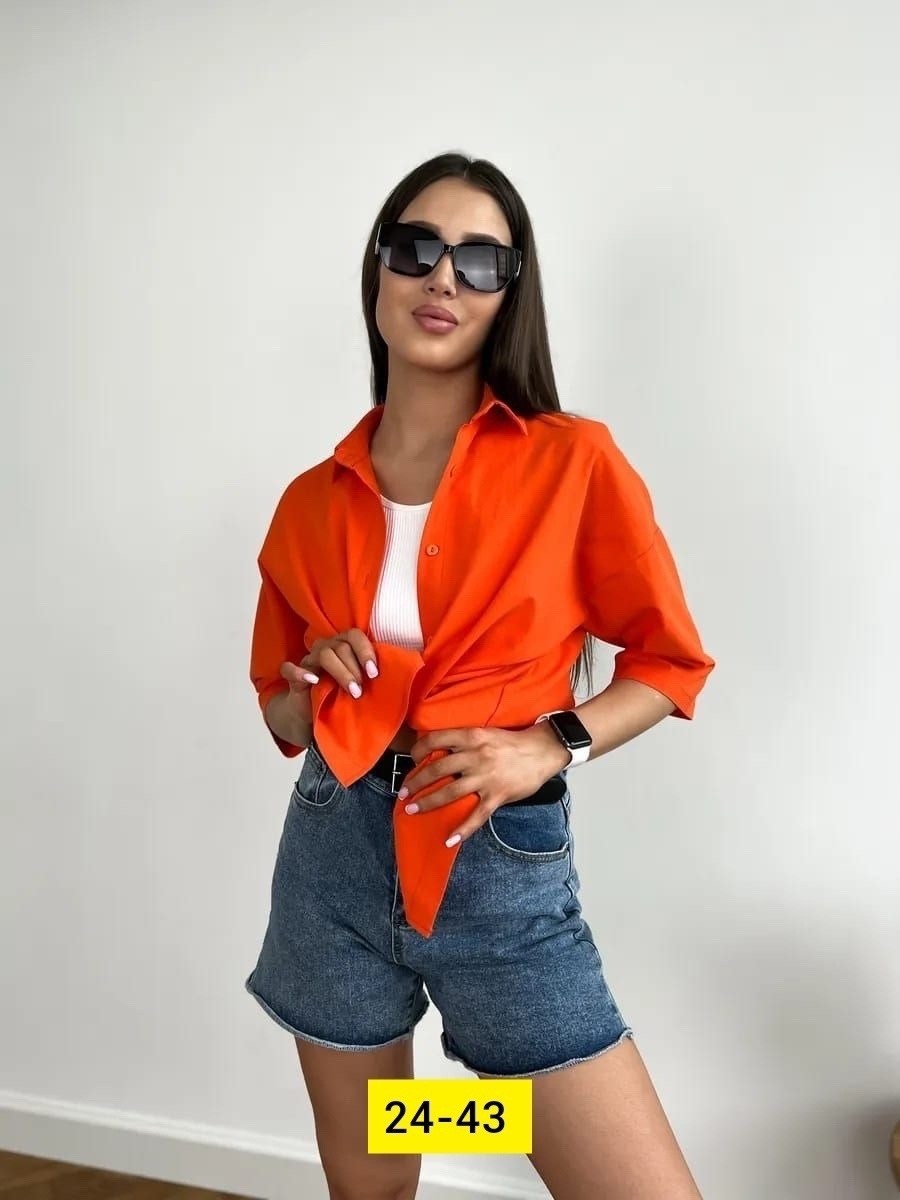 женская рубашка,рубашка летняя женская,рубашка оверсайз летняя хлопок,рубашка оверсайз летняя хлопок с коротким рукавом,рубашка женская оранжевая