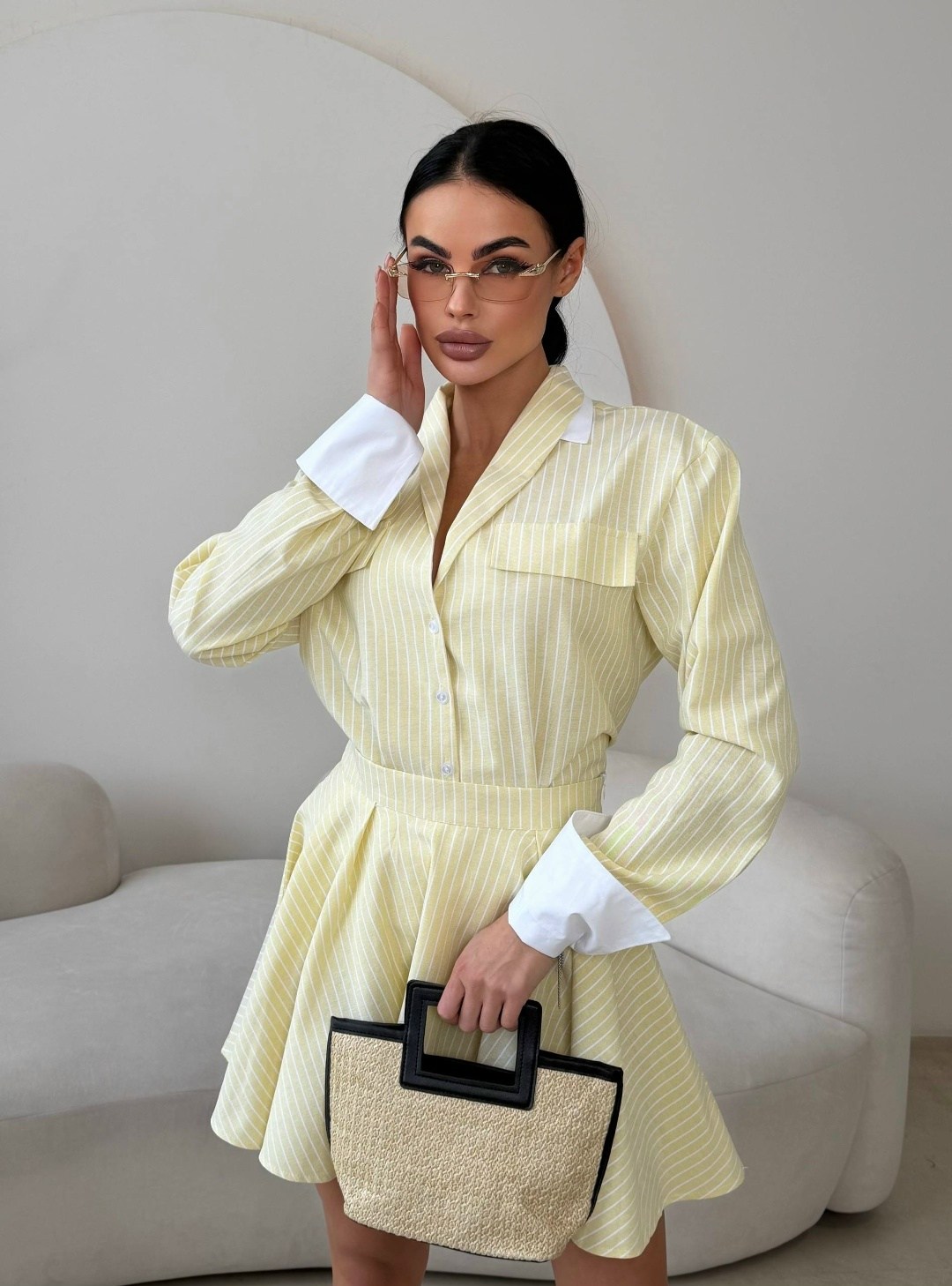 костюм с юбкой женский,костюм с юбкой,рубашка и юбка,женский костюм,рубашка желтая