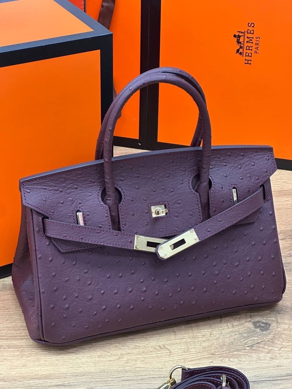 сумка гермес биркин,сумка биркин,фиолетовая сумка,женская сумка hermes birkin из кожи страуса,эрмес биркин