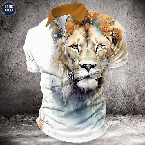 футболка-поло мужская с коротким рукавом с принтом льва,мужская рубашка поло с 3d принтом льва,мужская мода,men s polo shirt golf shirt animal lion graphic prints turndown,рубашка поло мужская