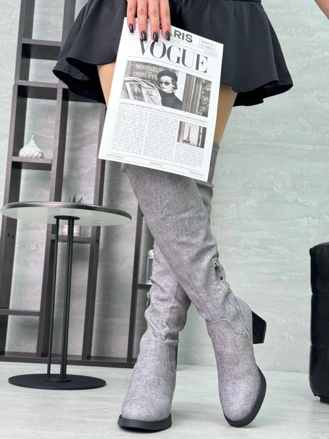 женские ботфорты, ботфорты женские,сапоги ботфорты,элегантные серые замшевые ботфорты,демисезонные замшевые ботфорты