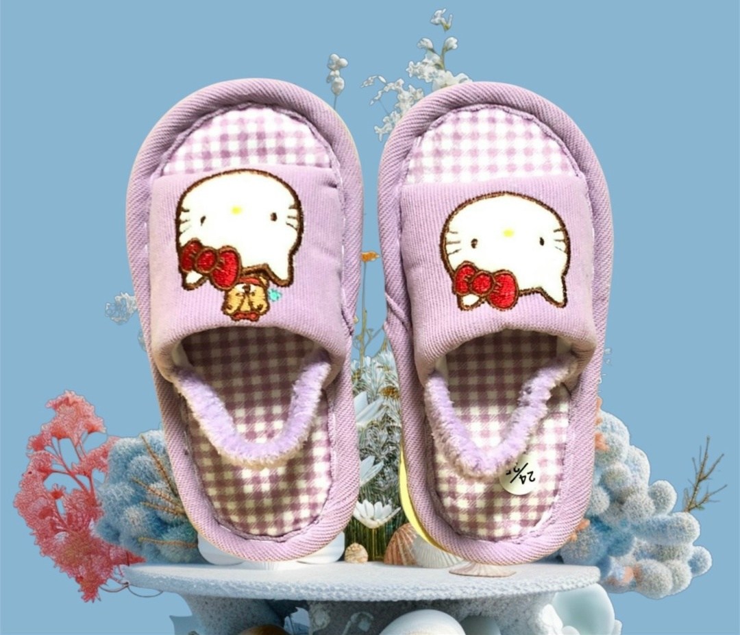 тапки с хеллоу китти,детские домашние тапочки,домашние тапочки,тапочки хелло китти,детские тапочки