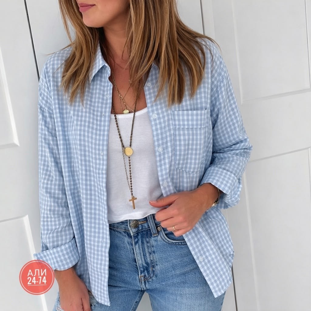 рубашка женская в клетку,модная женская рубашка,повседневная женская рубашка,женская рубашка,повседневная рубашка