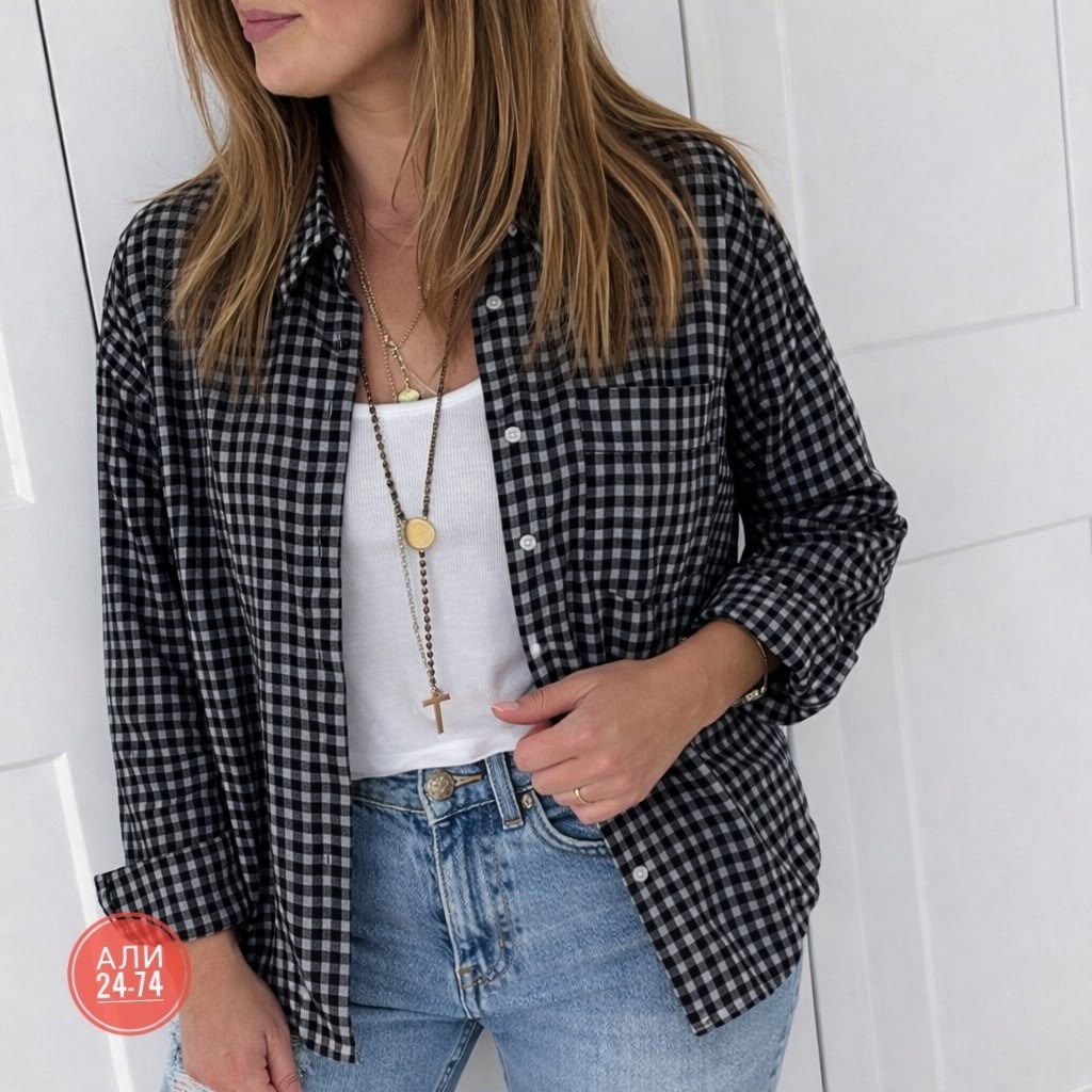 рубашка женская в клетку,модная женская рубашка,повседневная женская рубашка,женская рубашка,повседневная рубашка