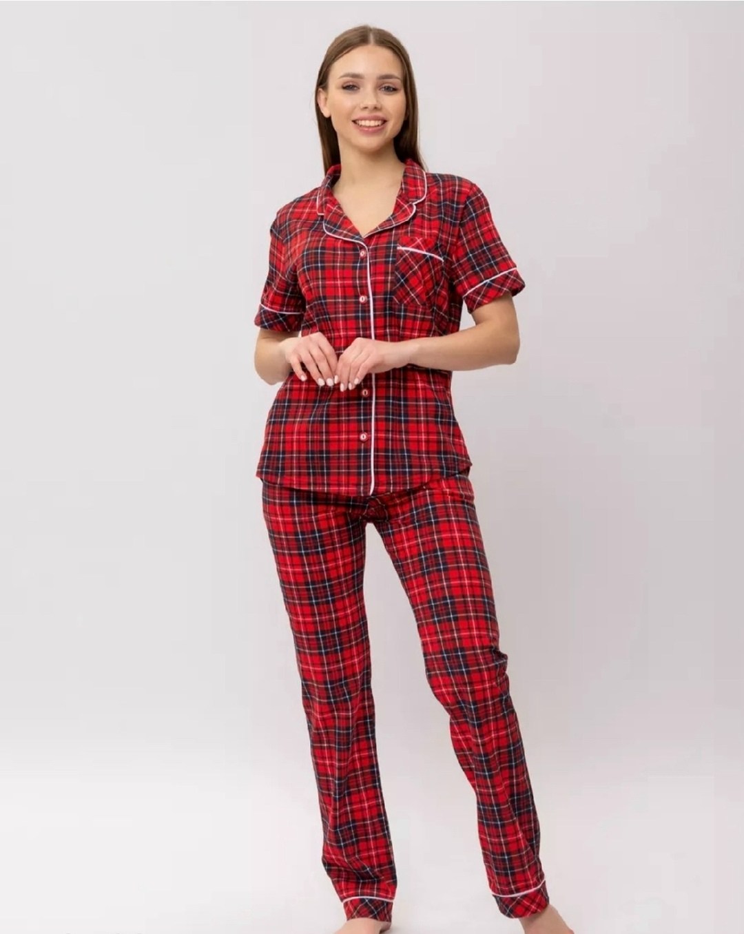 пижама женская хоум стайл красная клетка,пижама женская красная клетка,пижама женская в клетку,пижама женская малиновые сны kletw красная 48 ru,пижама эмир 425 клетка красная