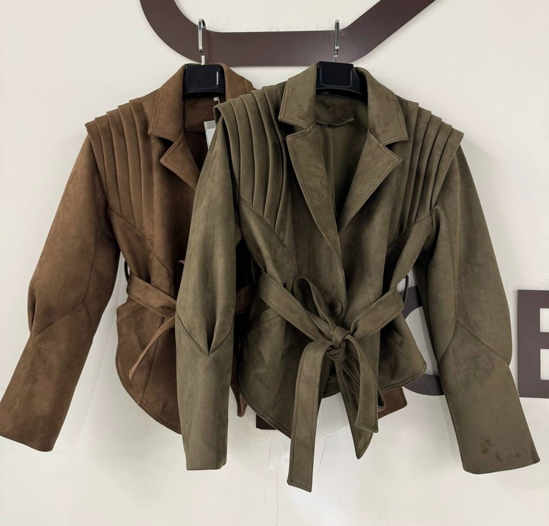 замшевая куртка,замшевая куртка с поясом,повседневная куртка,женская замшевая куртка rzra с отложным воротником и длинными рукавами,куртка замшевая женская