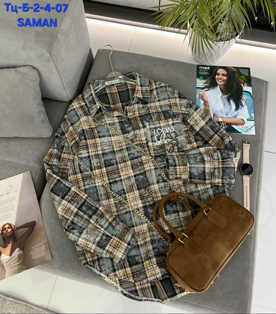 рубашка женская в клетку,женская рубашка,рубашка в клетку,рубашка женская 7007 клетка,рубашка женская 7007 "клетка № 4"