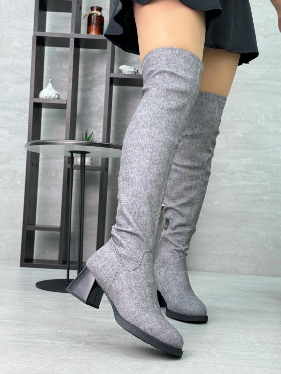 женские ботфорты, ботфорты женские,сапоги ботфорты,элегантные серые замшевые ботфорты,демисезонные замшевые ботфорты