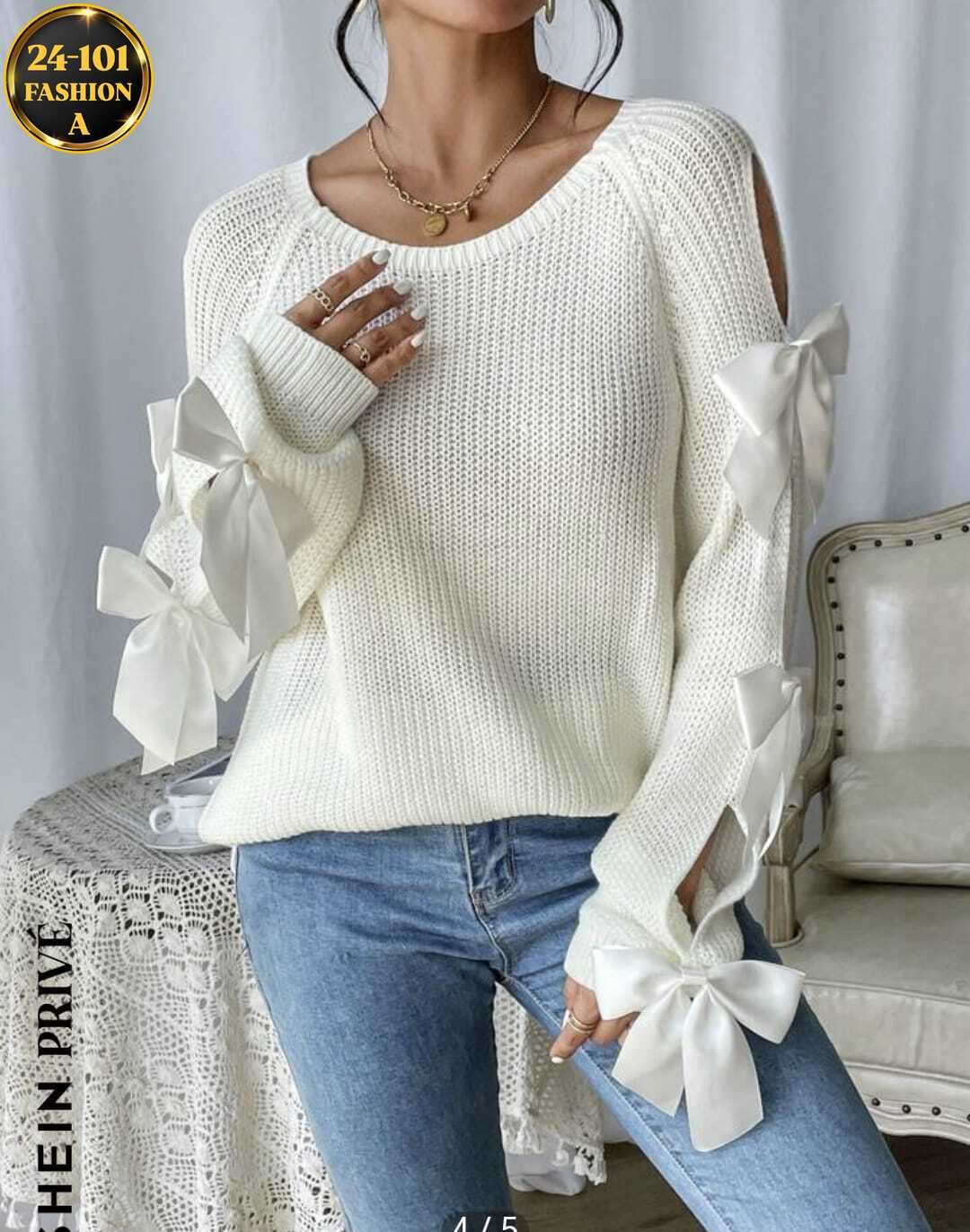 модный вязаный свитер с бантом и рукавами реглан,пуловер с рукавом реглан и бантом,женский свитер с бантом,кофта с бантиками на рукавах,женский теплый свитер с бантом и длинным рукавом