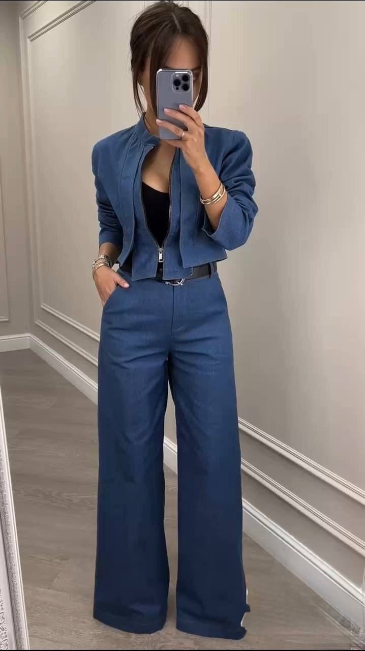 женский брючный костюм,джинсовый костюм,женский костюм,женский джинсовый брючный костюм,костюм женский с брюками-палаццо