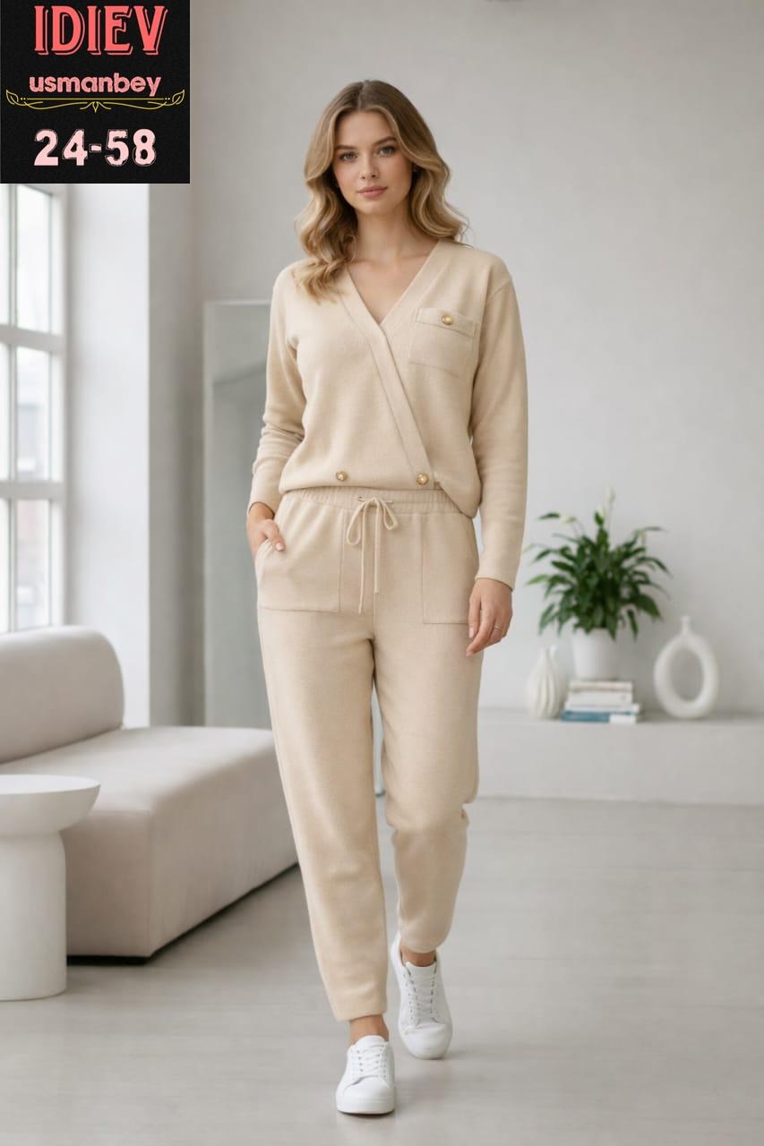 трикотажный костюм,трикотажный костюм для женщин с брюками модный 2026,костюм с брюками,костюм бежевый,женский кашемировый трикотажный костюм hirsionsan
