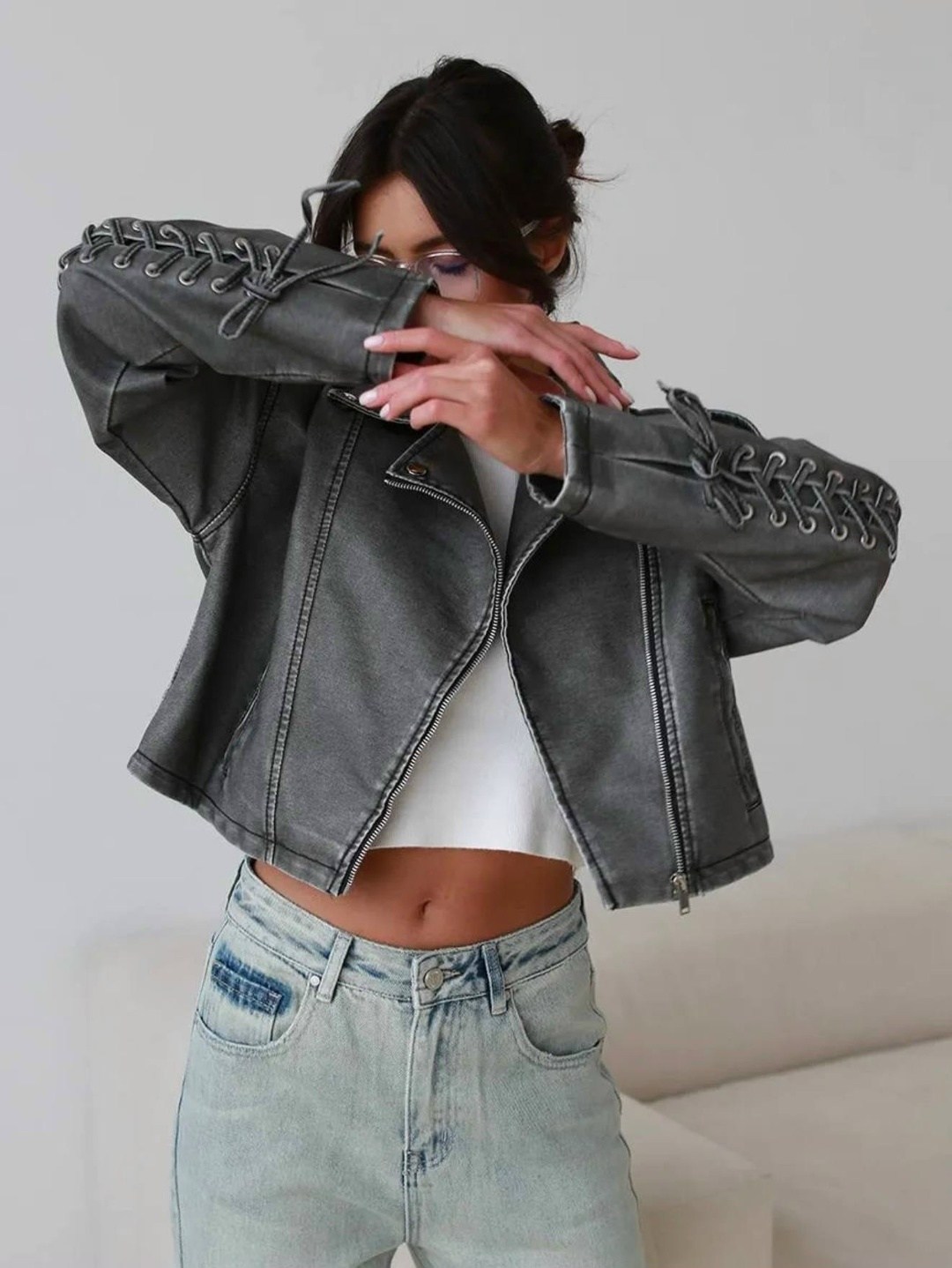 косуха винтажная куртка кожаная oversize серая monyken,косуха серая винтажная куртка кожаная оверсайз aftfbasic,косуха винтажная куртка кожаная oversize серая mony,куртка косуха,куртка косуха женская