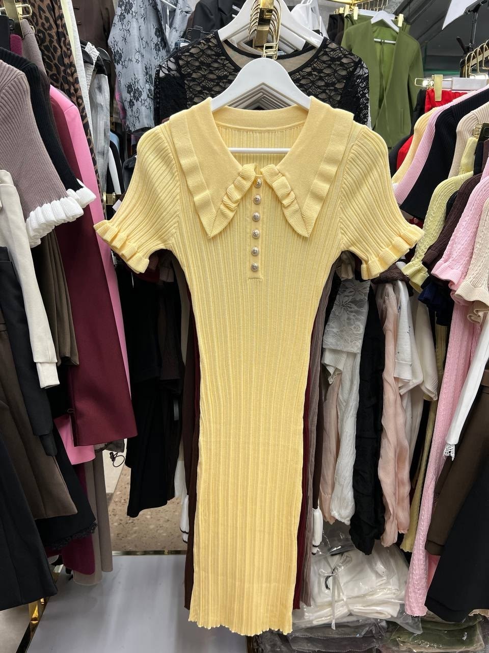 трикотажное платье летнее,платье лапша с воротником,платье с воротником,трикотажное платье,вязаное платье