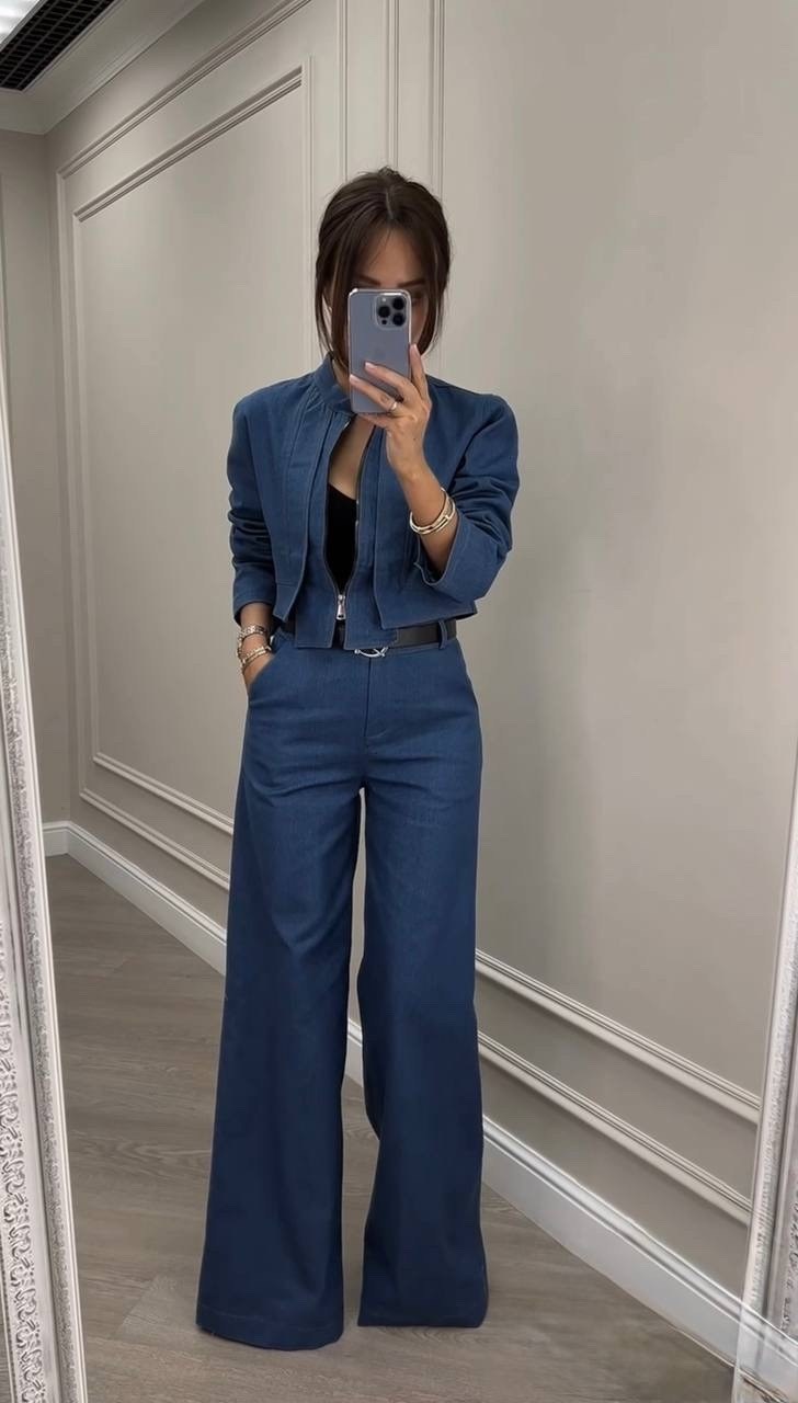 женский брючный костюм,джинсовый костюм,женский костюм,женский джинсовый брючный костюм,костюм женский с брюками-палаццо