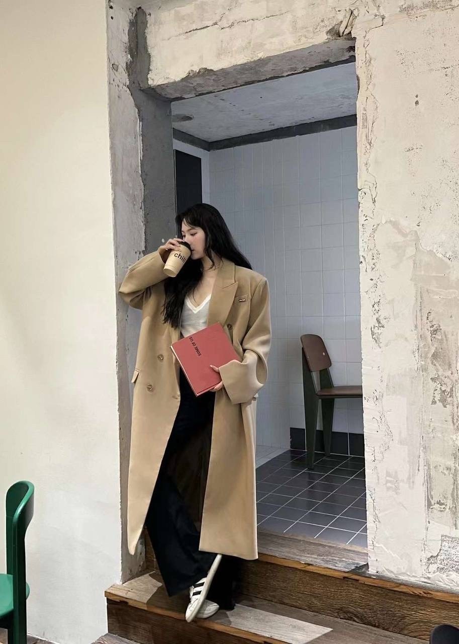 двустороннее шерстяное пальто средней длины в корейском стиле,женское длинное двубортное пальто,кашемировое пальто женское двубортное,стильное пальто,женское длинное кашемировое пальто