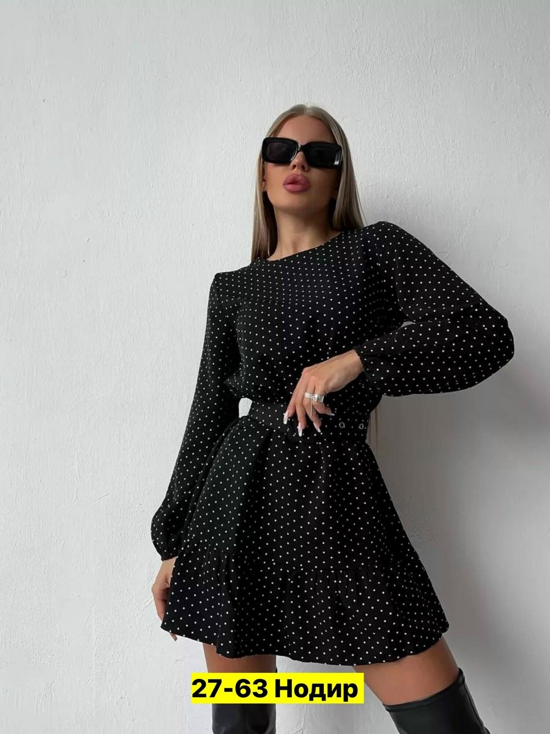 платье женское с поясом в горошек,платье женское в горошек,платье софт ,платье женское горох,платье женская