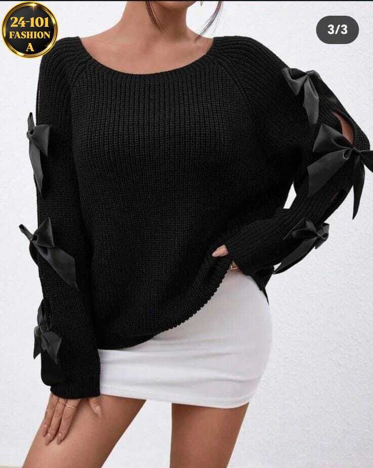 модный вязаный свитер с бантом и рукавами реглан,пуловер с рукавом реглан и бантом,женский свитер с бантом,кофта с бантиками на рукавах,женский теплый свитер с бантом и длинным рукавом