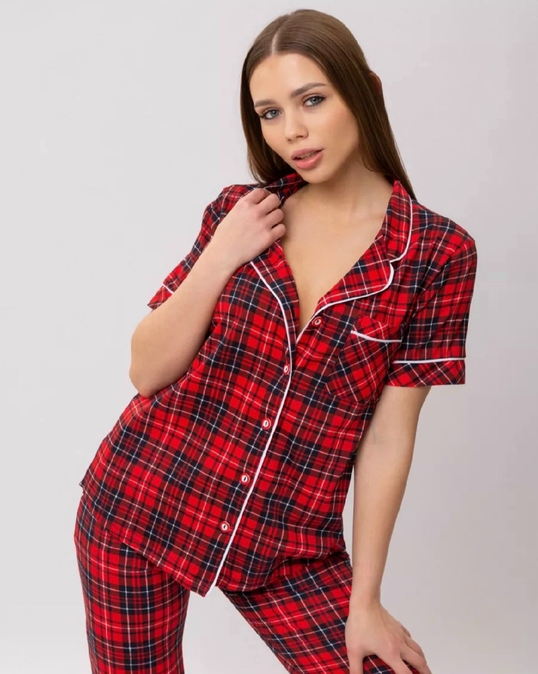 пижама женская хоум стайл красная клетка,пижама женская красная клетка,пижама женская в клетку,пижама женская малиновые сны kletw красная 48 ru,пижама эмир 425 клетка красная