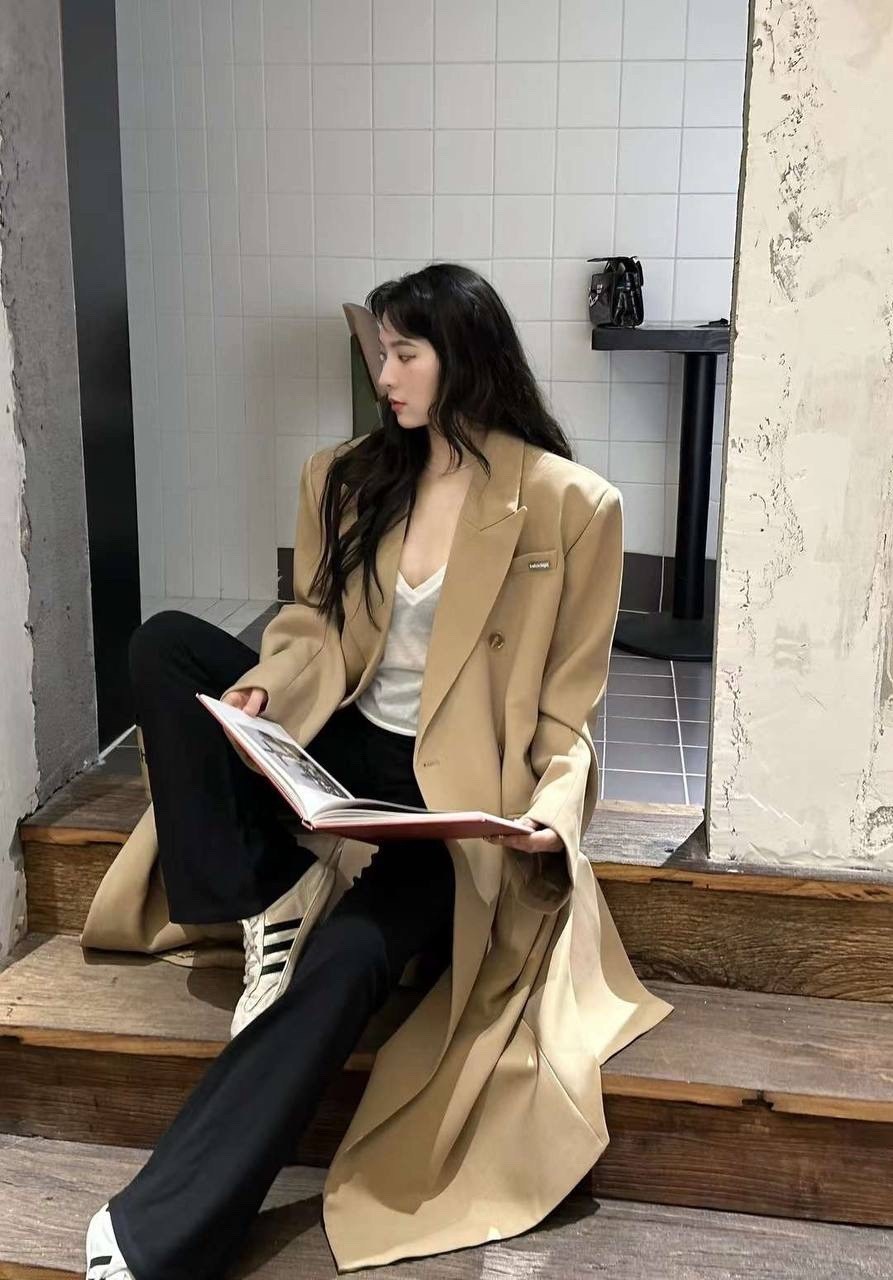 двустороннее шерстяное пальто средней длины в корейском стиле,женское длинное двубортное пальто,кашемировое пальто женское двубортное,стильное пальто,женское длинное кашемировое пальто