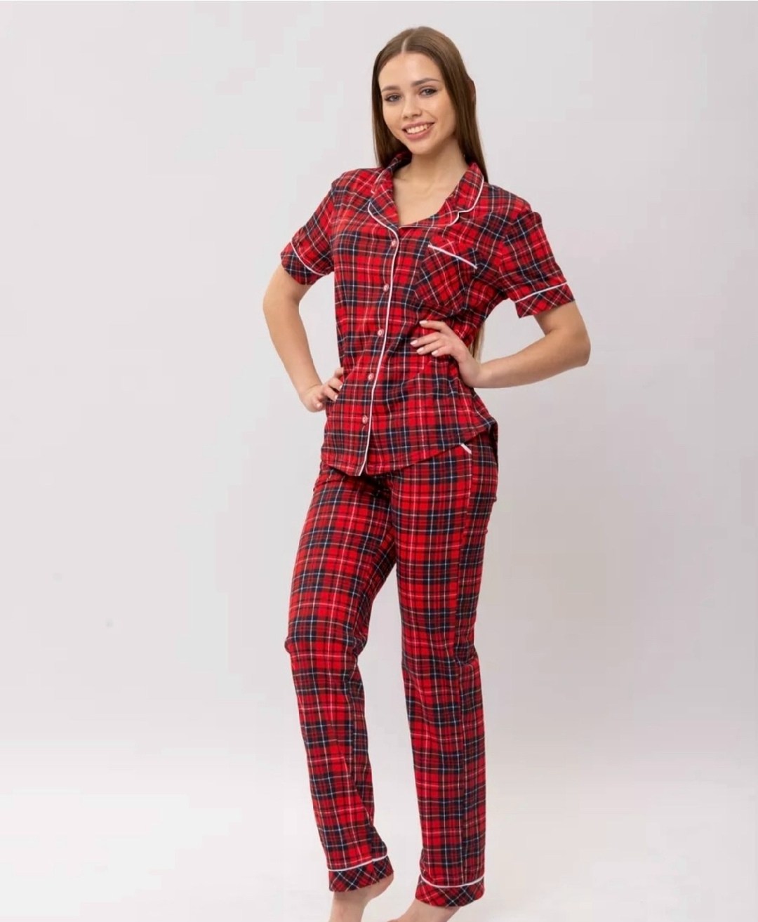 пижама женская хоум стайл красная клетка,пижама женская красная клетка,пижама женская в клетку,пижама женская малиновые сны kletw красная 48 ru,пижама эмир 425 клетка красная