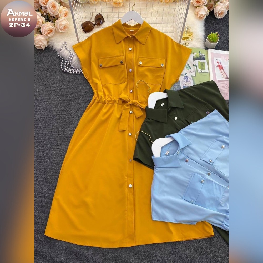 платье женская,платье женский летний,платье рубашка повседневное желтое на лето 2025 года m.f.d.style,платье летнее,платье сафари миди