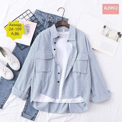 рубашка в полоску,рубашка в полоску повседневная,женская джинсовая рубашка с длинным рукавом,рубашка женская,рубашка женская джинсовая