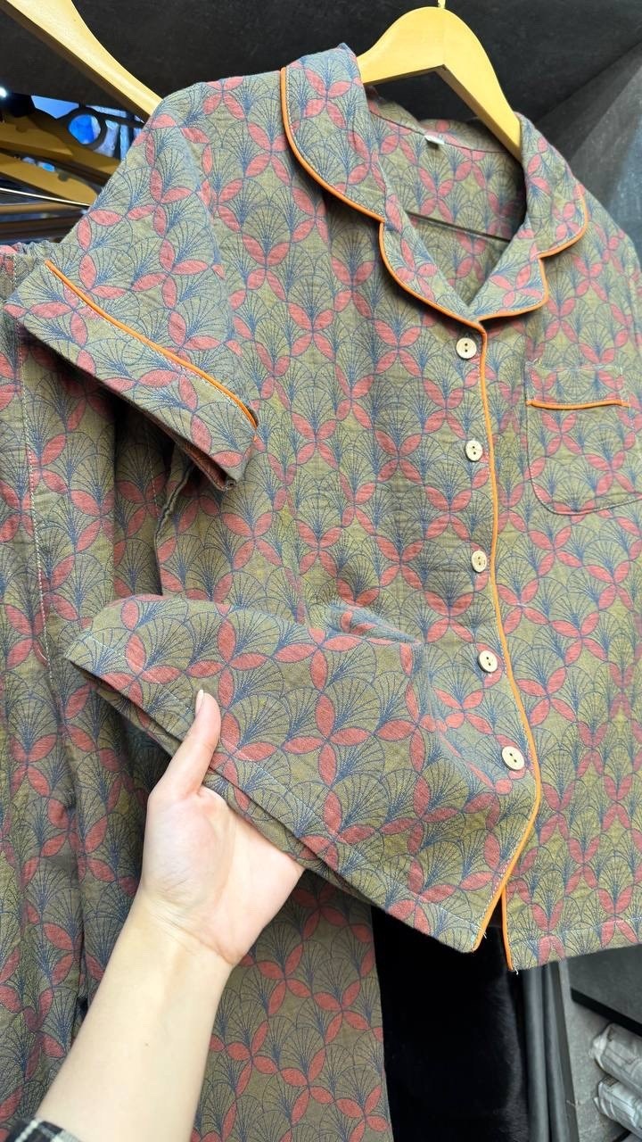 пижама женский с брюками муслин размер 46 разноцветный прозрачный,муслиновая пижама со штанами и рубашкой,пижама женский с брюками муслин размер 44 разноцветный длинный,женская пижама из муслина,пижам