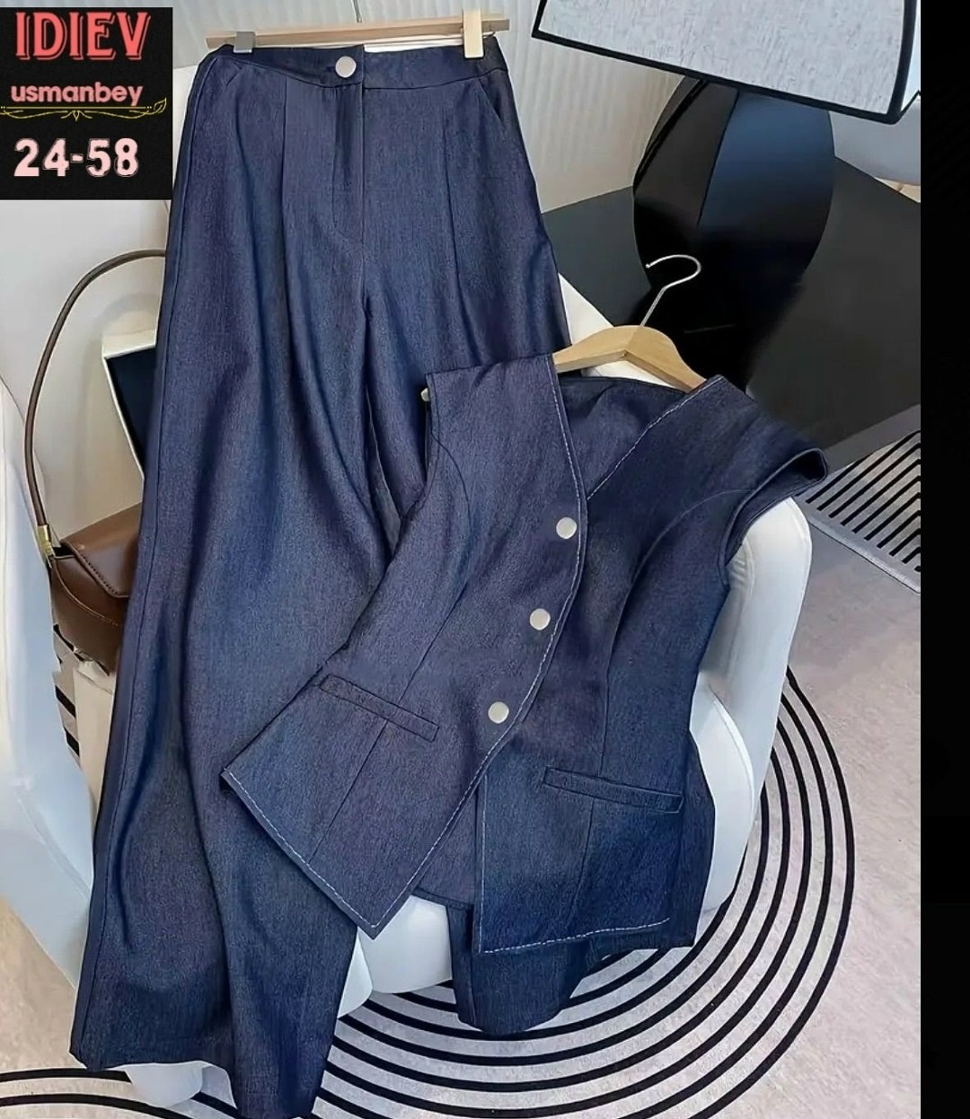 джинсовый костюм брючный палаццо с жилетом vera nova,женские костюмы,джинсовые костюмы женские,брючные костюмы женские,джинсовый костюм