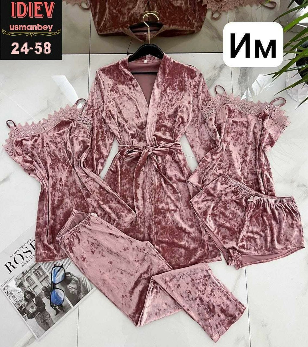 пижама комплект 5 в 1,пижама велюровая со штанами комплект 5 в 1,пижама велюр,пижама комплект,комплект пижамный тройка велюр