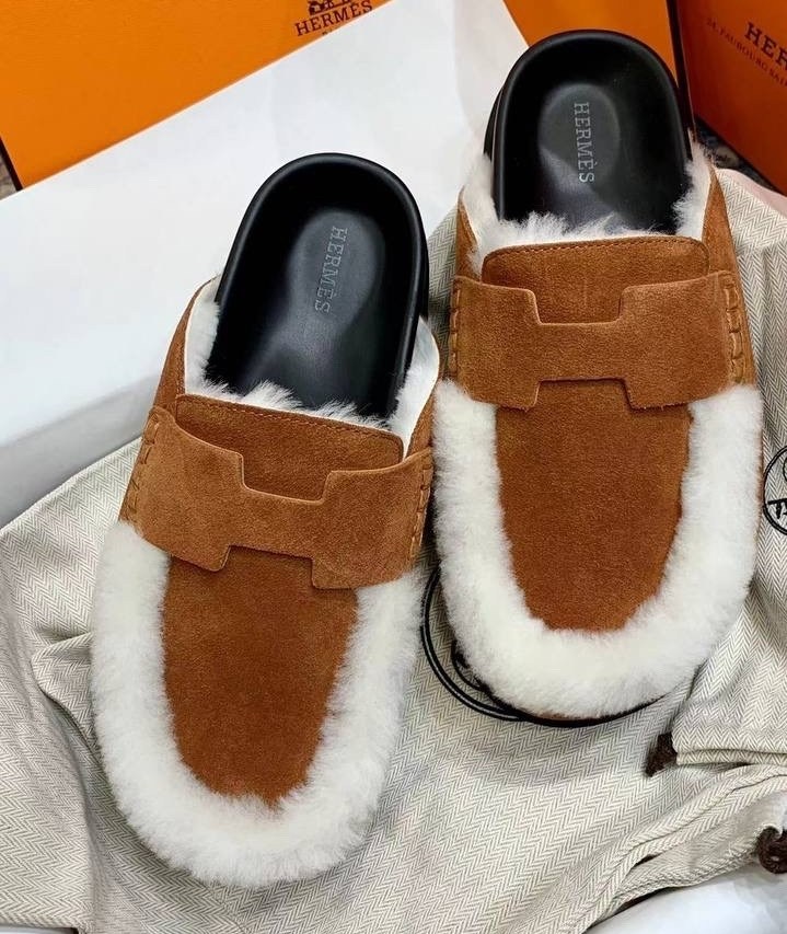 ,мюли эрмес с мехом,мюли с мехом,замшевые мюли,мюли женские