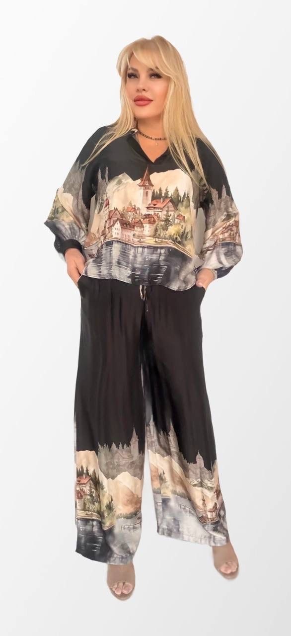 одежда для женщин,костюм,широкие брюки,блуза нарядная